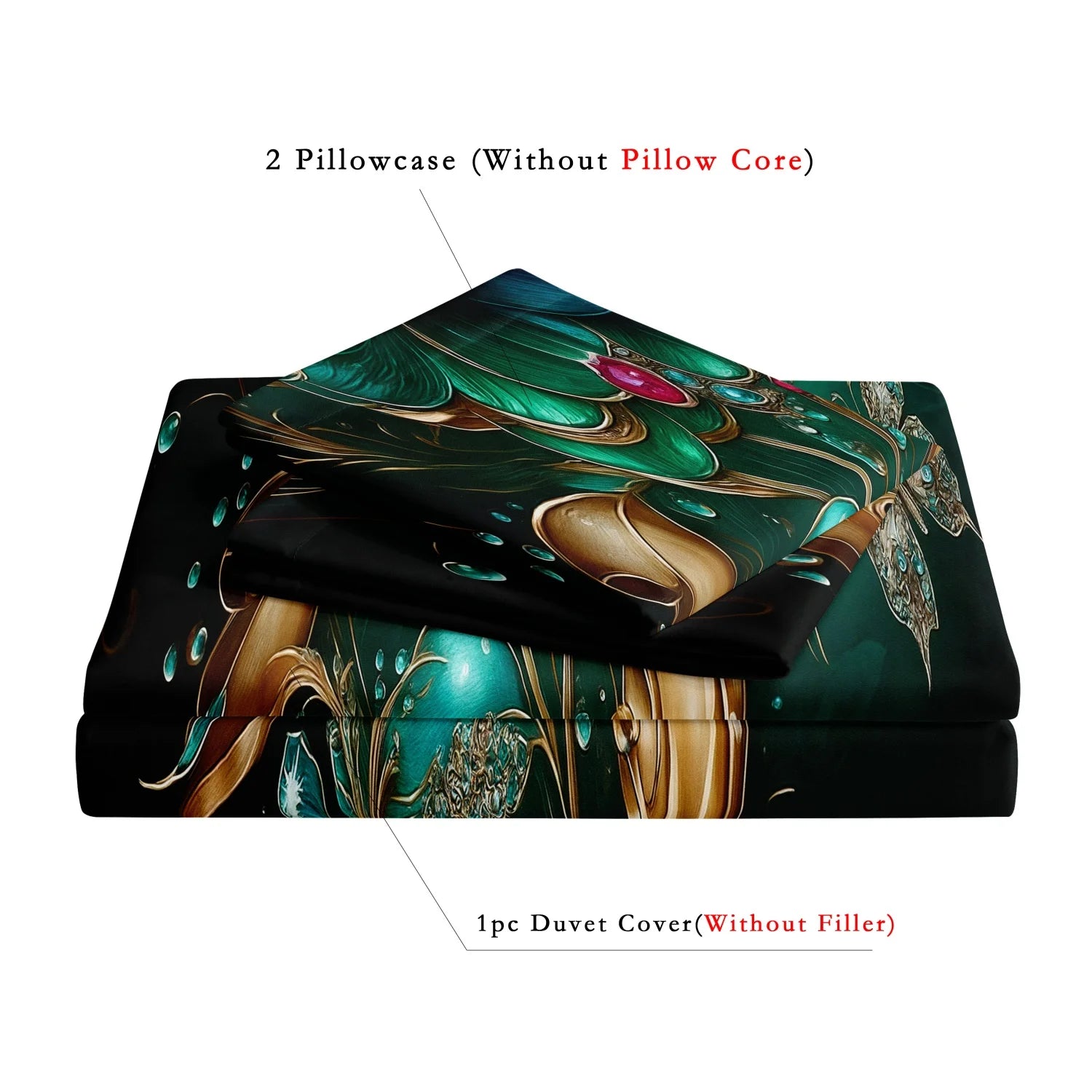 3Pcs Emerald Green & Golden Floral Rose Bedding Set - Luxury Vintage Floral Print Duvet Cover With 1*Duvet Cover + 2* Pillowcase TAVEN System LLC