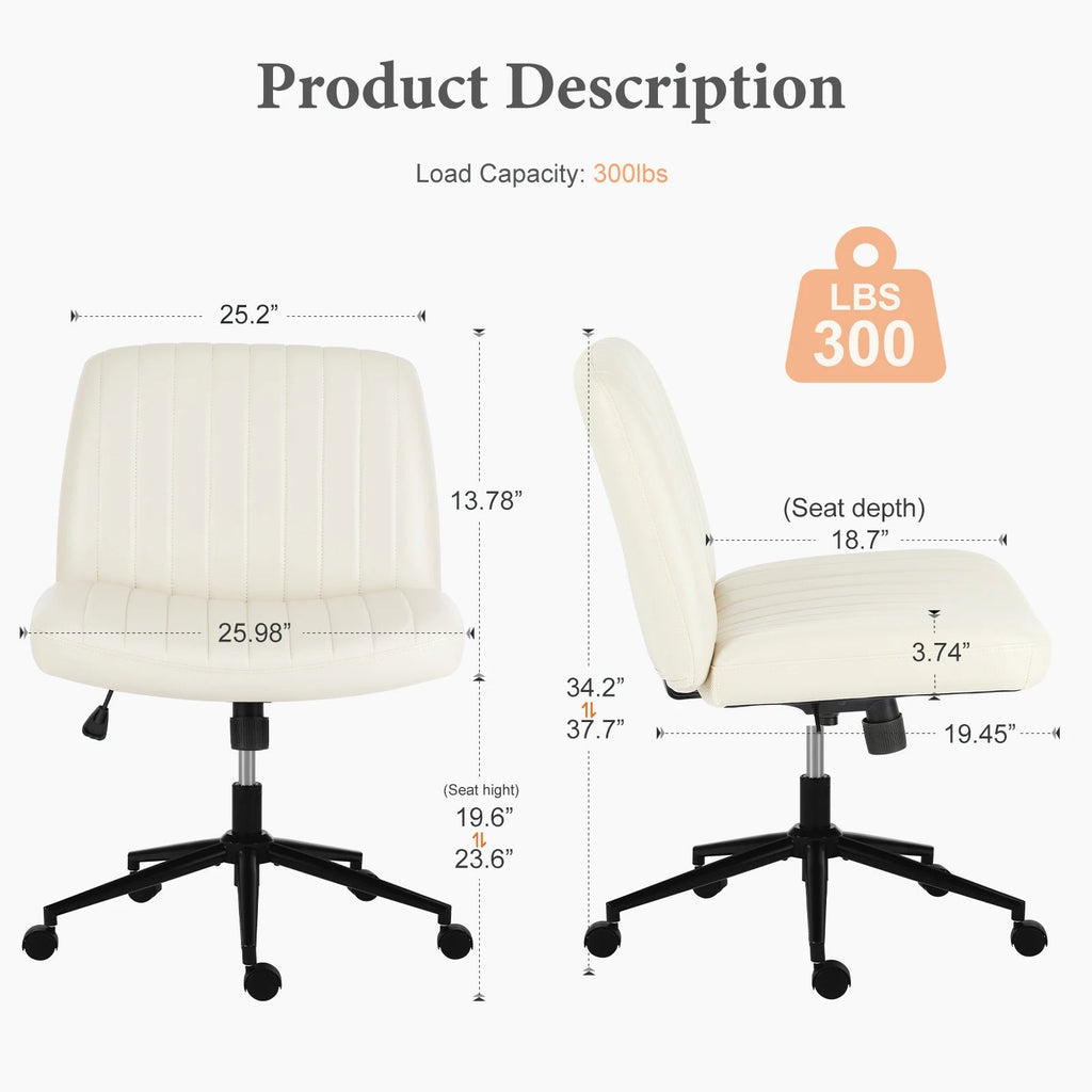 JHK Armless PU Leather Office Chair with Wheels Height Adjustable TAVEN System LLC