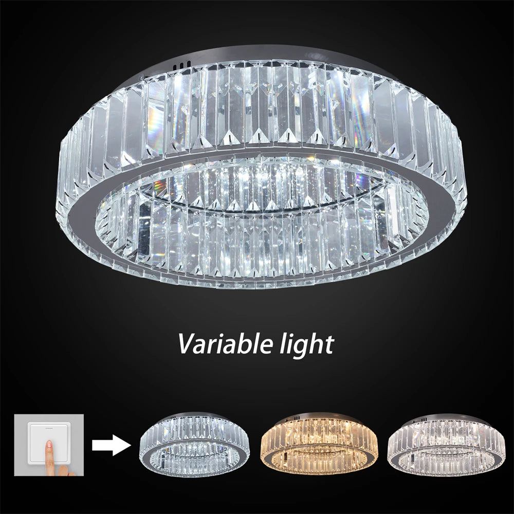 Modern Big Crystal Round Led Chandelier Dimmable Ceiling Light Fixture with Remote for Foyer Hall Bedroom Indoor Lights  Lustres TAVEN System LLC