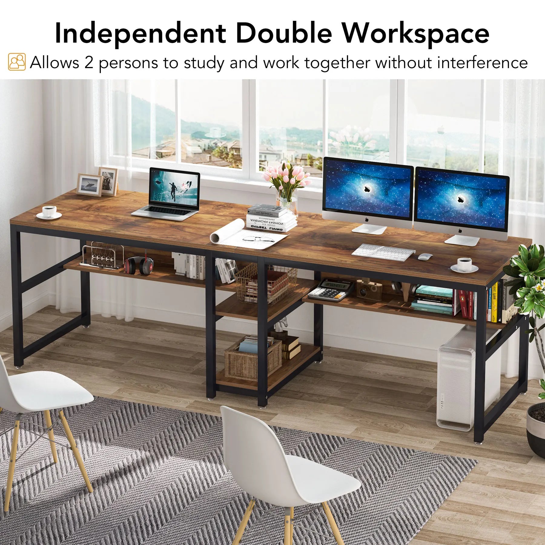 Tribesigns 78.7 Inch Two Person Computer Desk with Bookshelf TAVEN System LLC