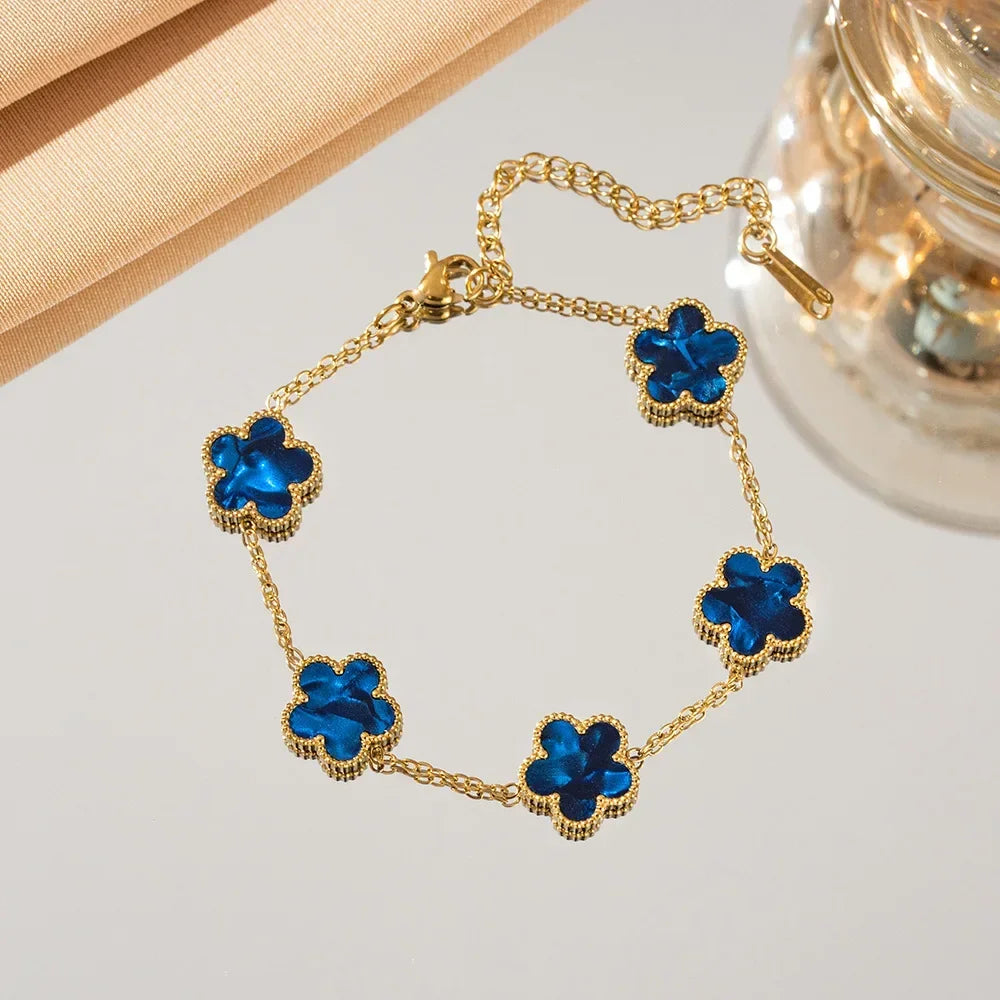 Adjustable Stainless Steel Bracelet for Women Classic Luxury Five Flower Design Fashionable Party Jewelry Gift TAVEN System LLC