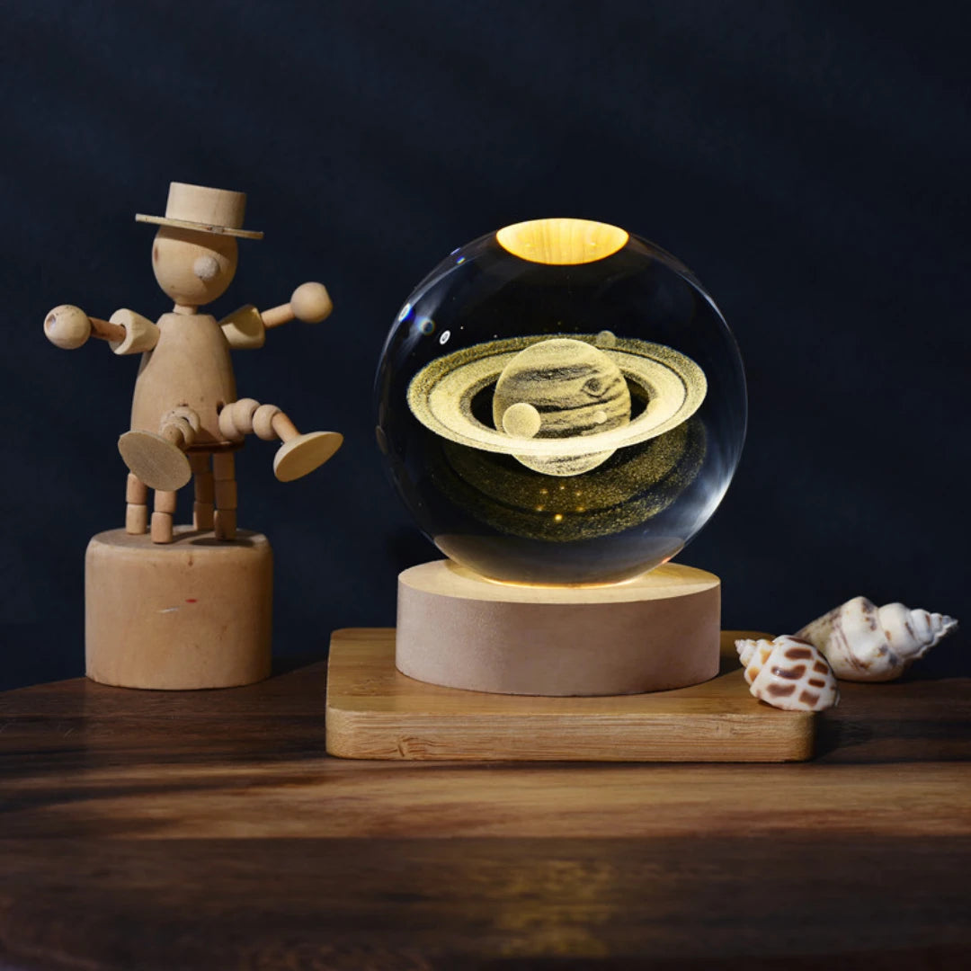6cm 3D Crystal Ball Crystal Planet Night Light Laser Engraved Solar System Globe Astronomy Birthday Gift Home Desktop Decoration