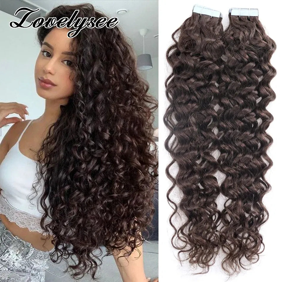 Color: P6/27, Length: 12 inches, Items per Package: 20 pcs - Water Wave Tape in Human Hair Extensions 2g/pcs Dark Brown Real Human Hair Adhesive Invisible Keratin Hair Extensions for Women Taven