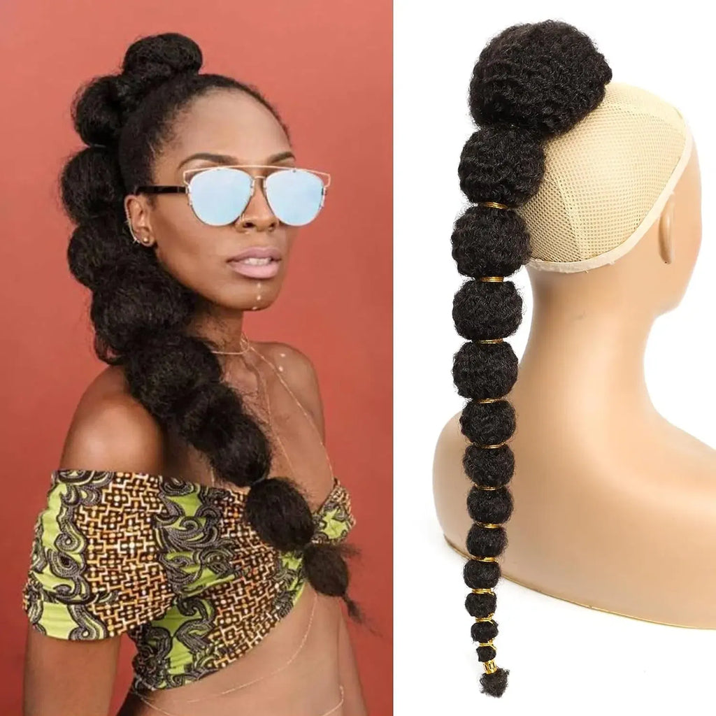 Color: #4, Stretched Length: 18inches - Kinky Afro Puff Ponytail Extension for Black Women 18/24 Inch Long Lantern Bubble Drawstring False Pigtail Synthetic Hair Piece Taven