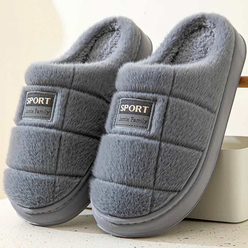 New Fashion Winter Slippers Women Men Thick Sole Indoor Home Warm Couples Shoes Non-Slip Flat Platform Women's Cotton Slippers TAVEN System LLC