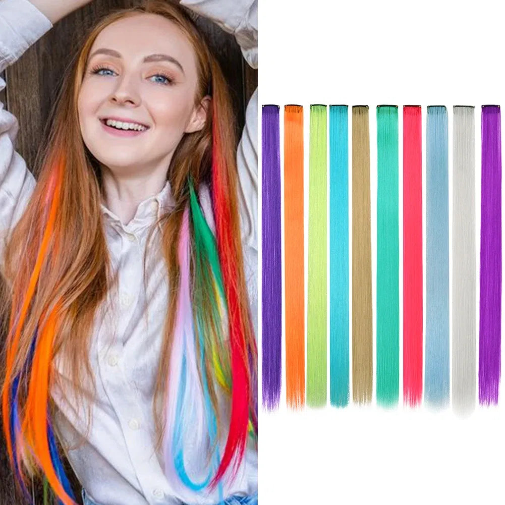 Color: T1/35, Stretched Length: 22inches, Ships From: CHINA - Synthetic 10 Pcs Straight Hair Extensions Clip in Hairpieces 22 Inch Hightlight Colorful Hair for Women Party Cosplay Gifts Taven