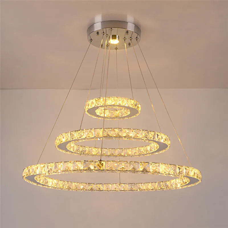 Luxury Crystal Modern Pendant Light DIY Rings Led Dimmable Chandelier Hanging Lustre Ceiling Lamp Home Living Room Decor Fixture TAVEN System LLC