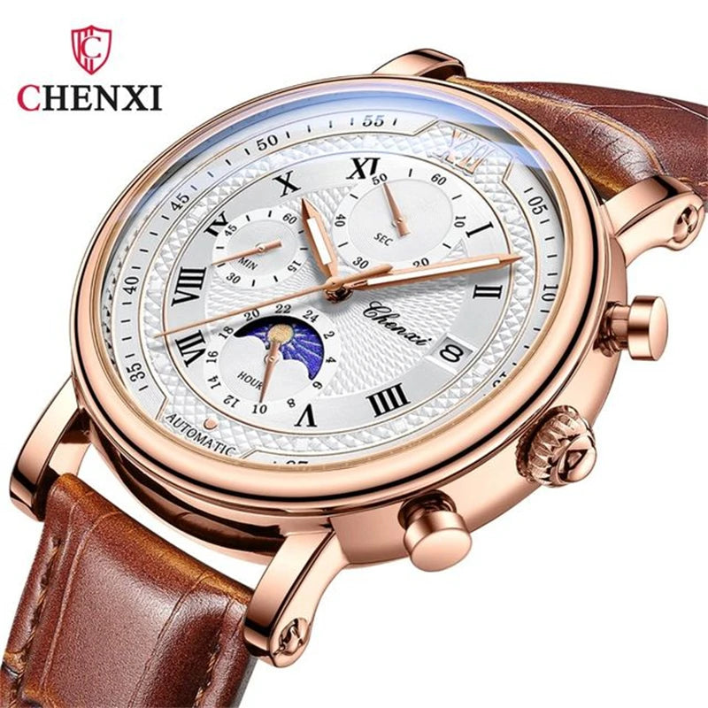 CHENXI 976 Multi functional Clock True Three Eye Six Needle Lunar Calendar Business Quartz Leather Men's Watches montres hommes - TAVEN System LLC