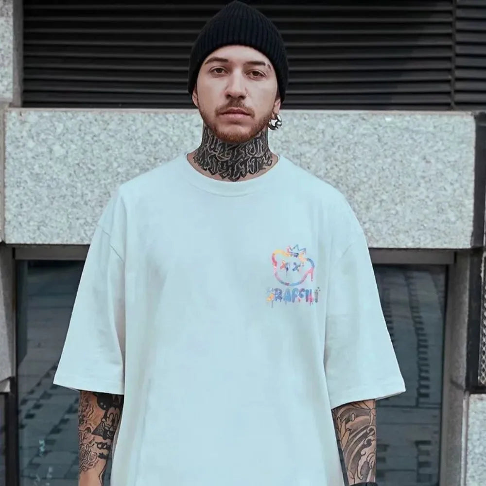 New men's summer colorful teddy bear letter print comfortable and breathable round neck T-shirt outdoor street top TAVEN System LLC