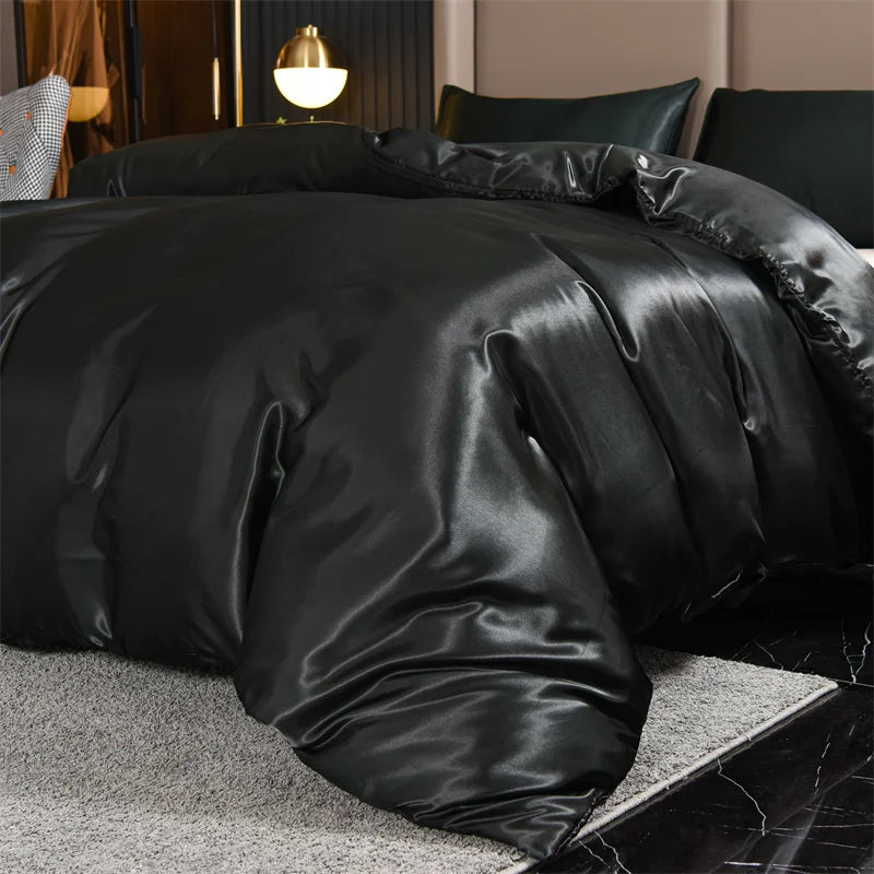 3pcs Satin Duvet Cover Set Bedding Sets Queen Black  Series Luxury Rich Silk Silky Soft Solid   Sexy Honeymoon Wrinkle Free TAVEN System LLC