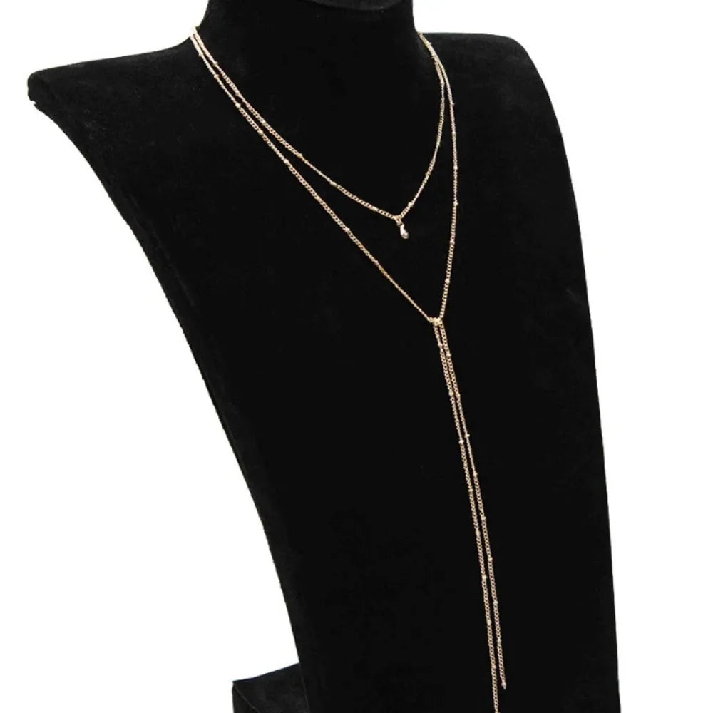 2024 Simple Gold Silver Color Chain Choker Necklace Long Beads Tassel Chocker Necklaces For Women Collar Collier Ras Du Cou TAVEN System LLC