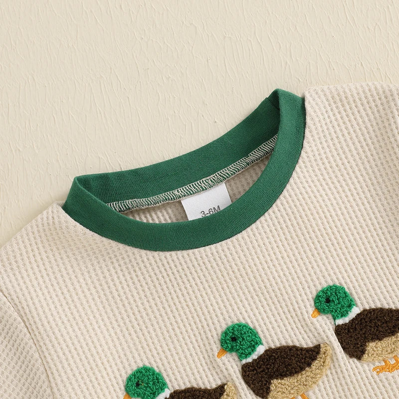 Baby Duck Embroidered Short Sleeve Unisex Cotton Romper Outfit