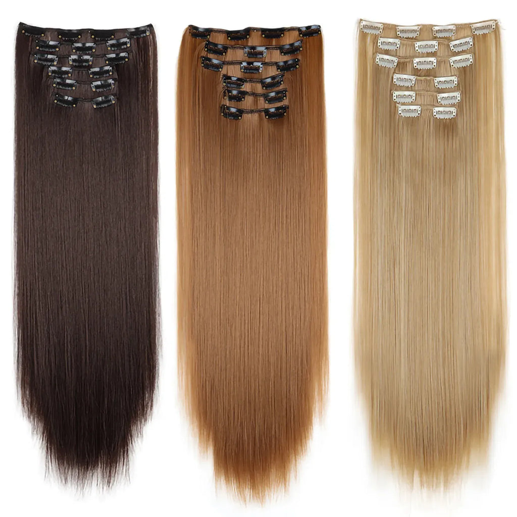 Color: #35, Stretched Length: 24inches - 24Inch 16 Clips in Hair Extensions Long Straight Hairstyle Synthetic Blonde Black Hairpieces Heat Resistant False Hair Daily Use Taven
