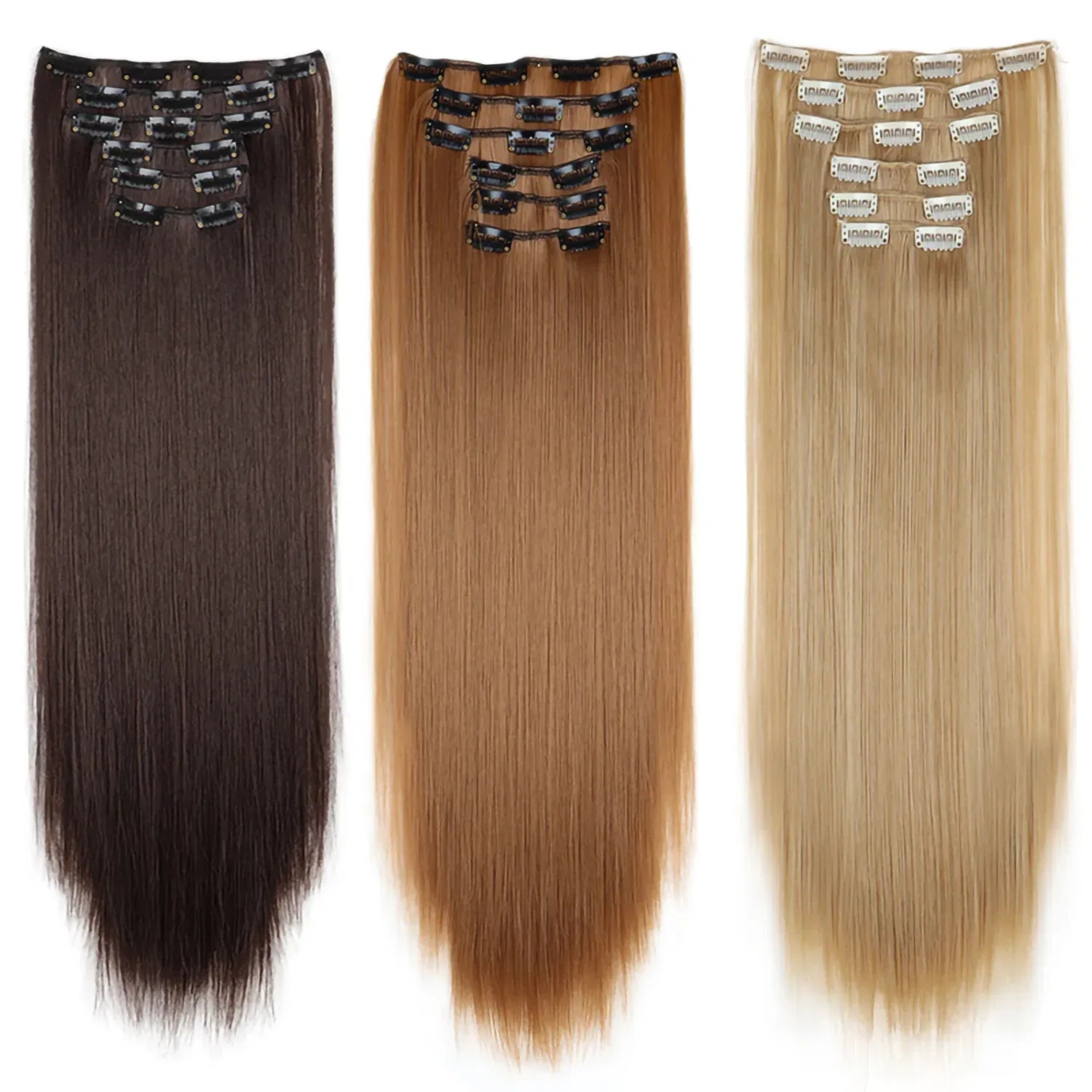 Color: #35, Stretched Length: 24inches - 24Inch 16 Clips in Hair Extensions Long Straight Hairstyle Synthetic Blonde Black Hairpieces Heat Resistant False Hair Daily Use Taven