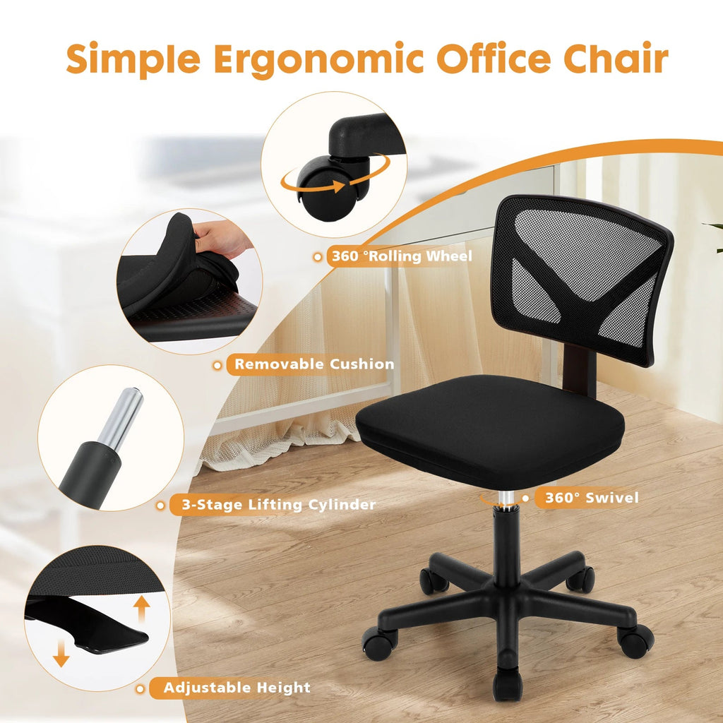 JHK Armless Mesh Office Chair with Lumbar Support and Wheels TAVEN System LLC