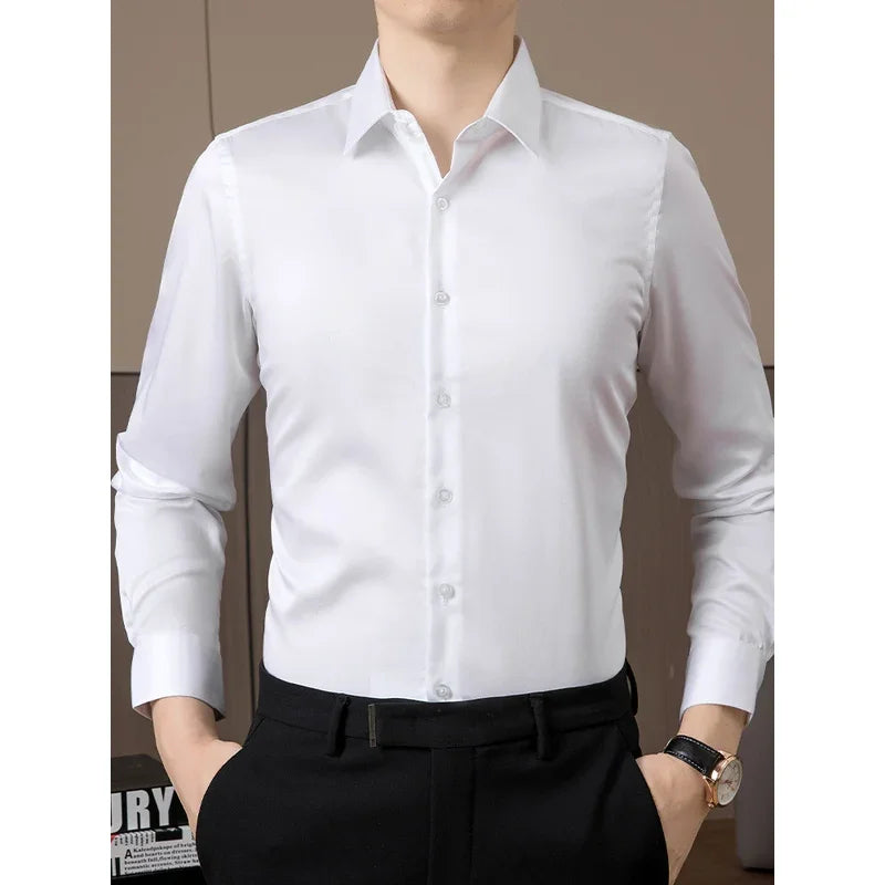 Men Business Cotton Dress Shirt Solid Formal Wedding Slim Fit Shirt