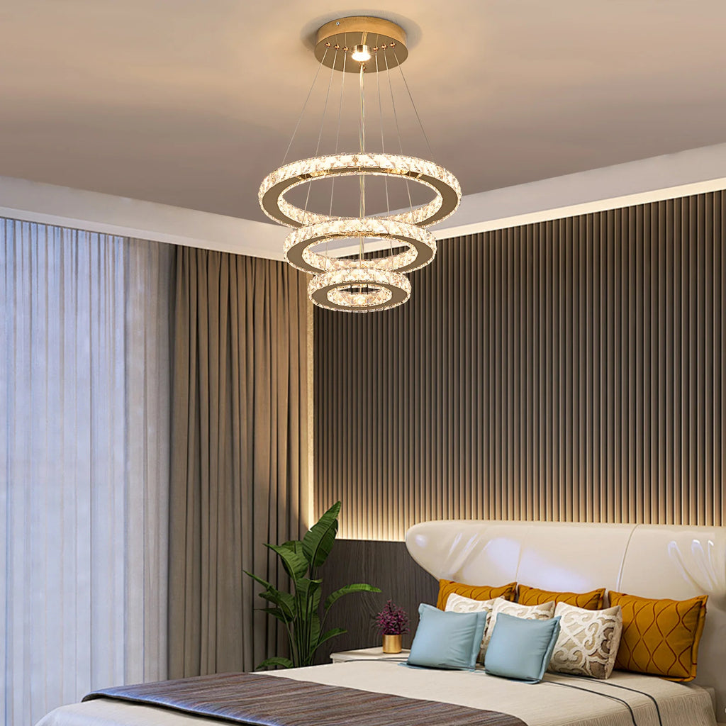 Crystal Pendant Light Living Room Remote Control Gold Chrome Lustre Ceiling Chandeilers Lamp for Bedroom Home Decoration Luminai TAVEN System LLC