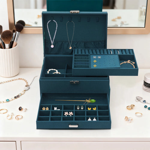 3-tier Jewelry Box Exquisite Storage Box, Flannel Jewelry Watches Display Case for Earrings, Necklaces, Bracelets 24x17x11c TAVEN System LLC