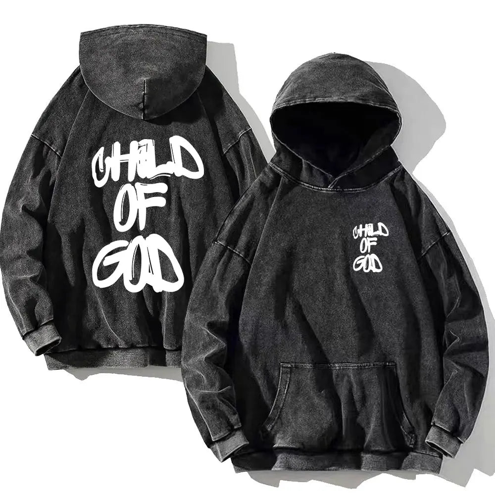Men Vintage Psalm 91:11 Cotton Hoodie Washed Hip Hop Sweatshirt