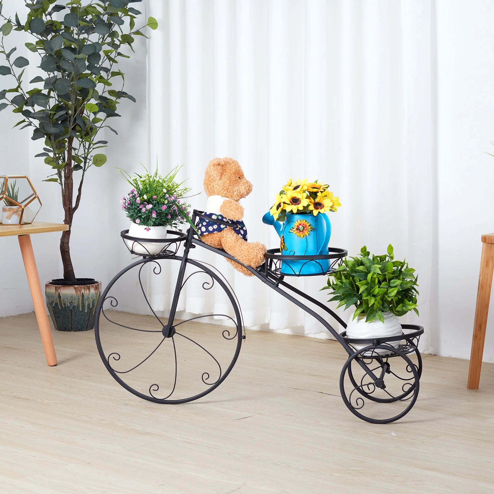 3 tier bicycle metal plant stand for garden flower pots display