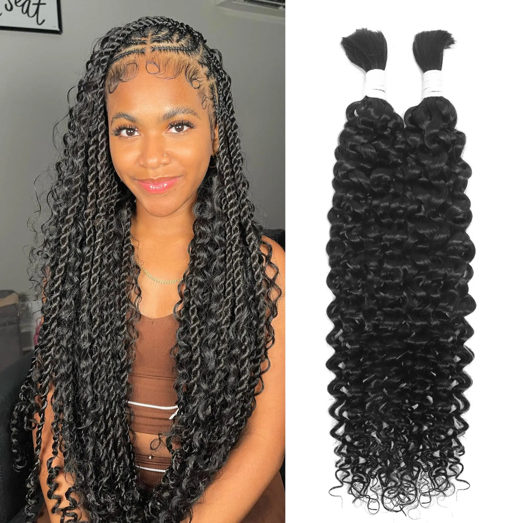 Color: Natural Color, Material Grade: virgin hair, Stretched Length: 24inches, Bulk Buy: 5pcs/lot - Bulk hair braiding Water Wave Bulk 18 inch human hair Boho braids with for knotless box or curly loose wave Taven