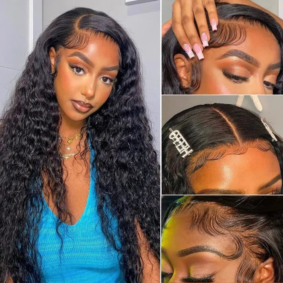 Stretched Length: 34inches, Hair Color: #12, Density: 180%, Ships From: CHINA - Glueless Wig Human Hair Ready To Wear Water Wave Lace Front Wig 4x4 5x5 Lace Closure Black Wig Curly HD Lace Frontal Human Hair Taven