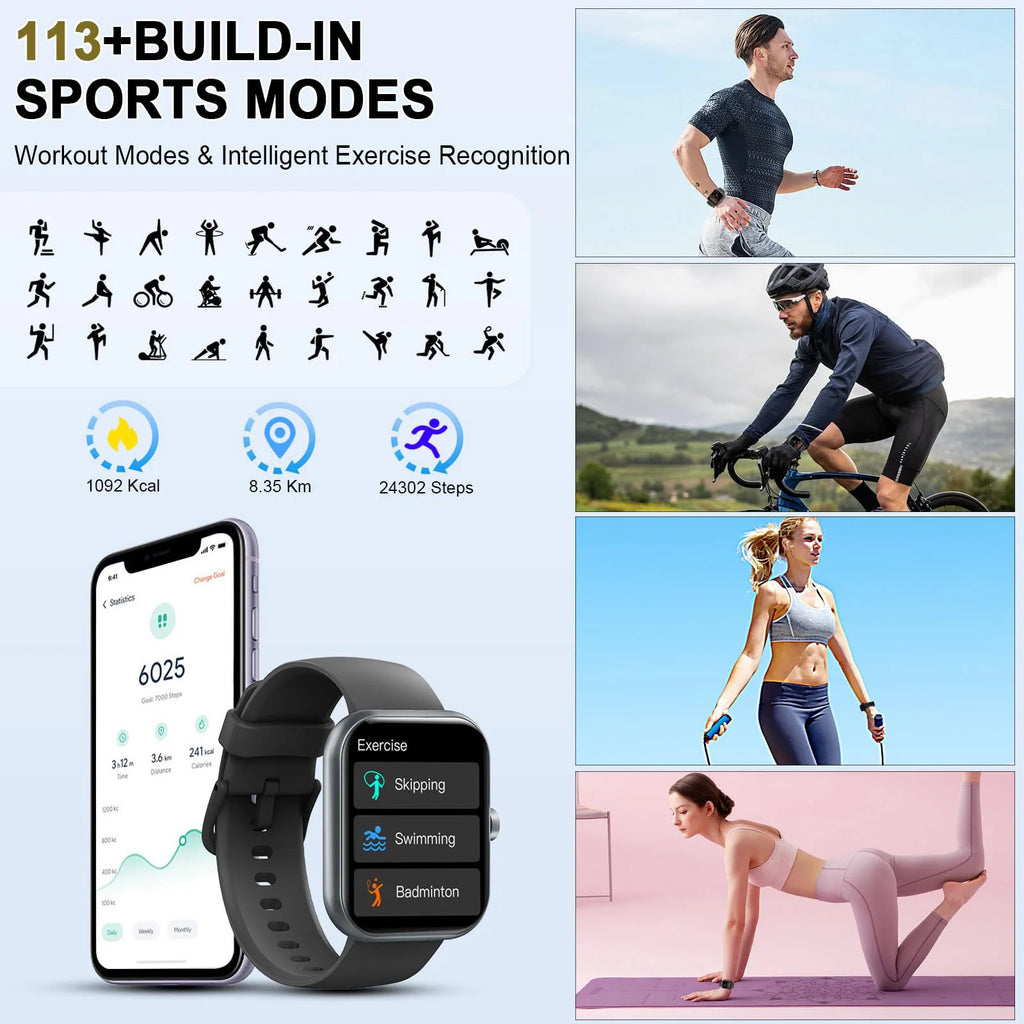 Smart Watch(Answer/Make Calls), 1.96" Smartwatches, Fitness Tracker, Sleep Monitor, Pedometer, 100+ Sport Modes, IP68 Waterproof TAVEN System LLC