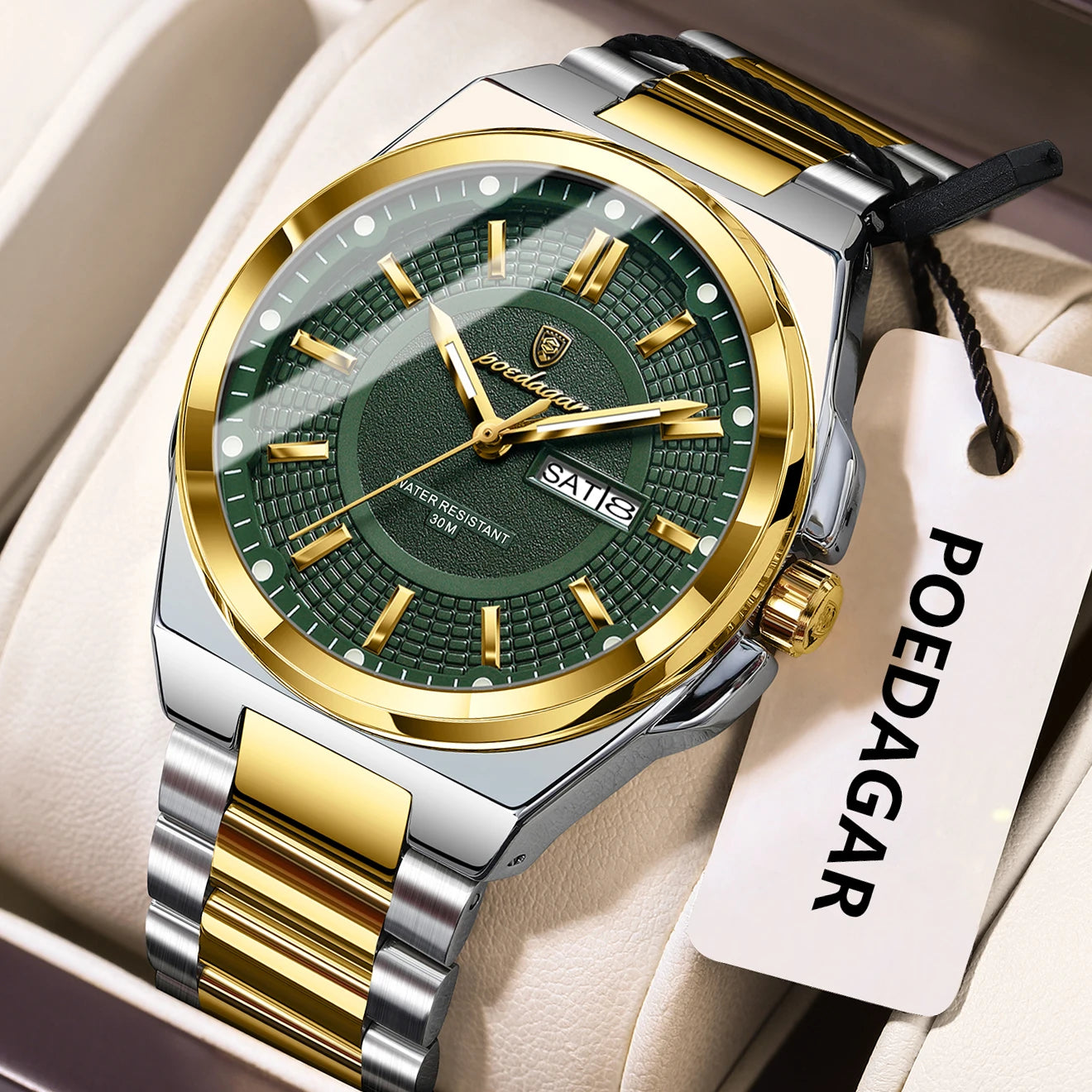 POEDAGAR Top Original Men's Watches Stainless Steel Waterproof Luminous Man Watch Date Week Classic Trendy Quartz Men Wristwatch - TAVEN System LLC