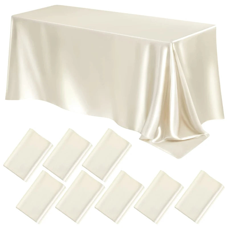 Rectangle Wedding Satin LargeTablecloth Bright Smooth Silk Table Cover Christmas Anniversary Dining Party high-end Table Decor TAVEN System LLC