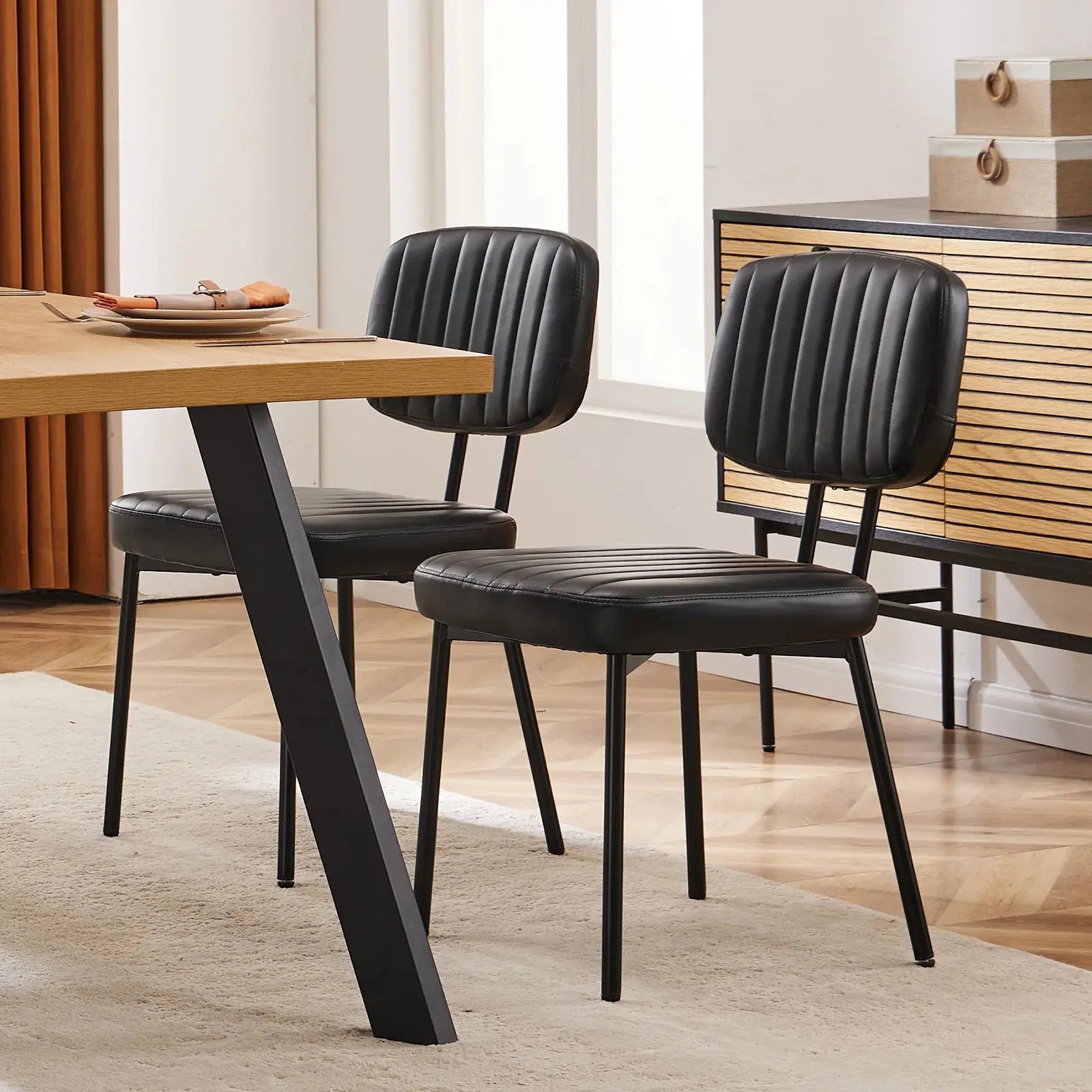 JHK Faux Leather Dining Chairs Set of 2 with Metal Legs TAVEN System LLC