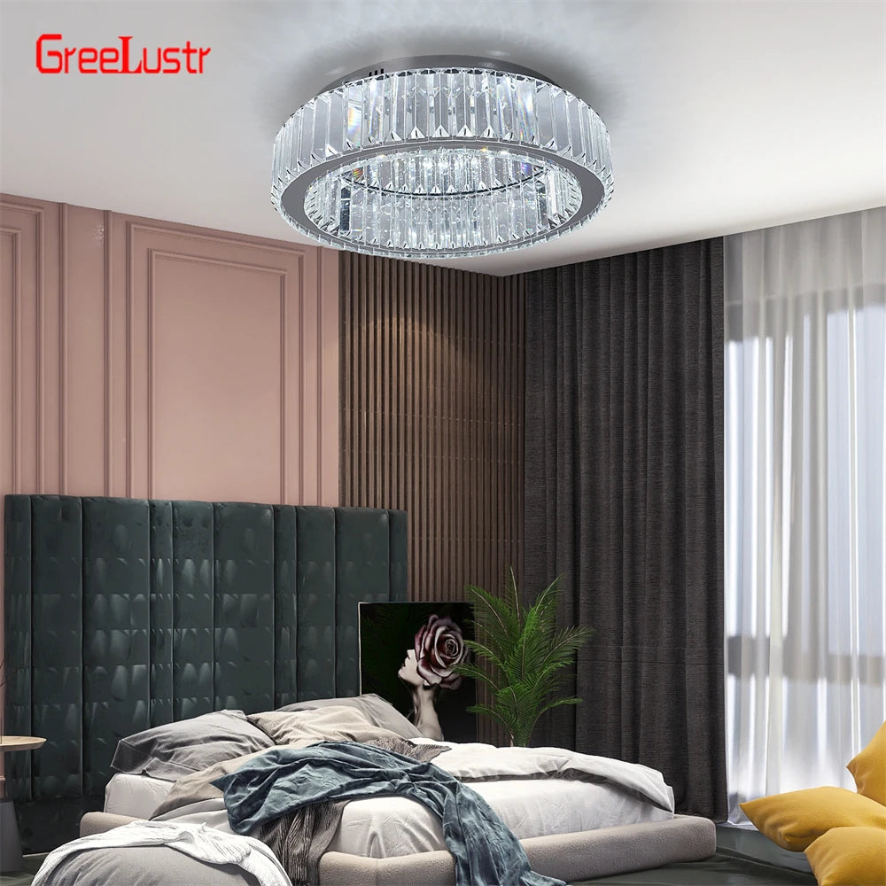 Modern Big Crystal Round Led Chandelier Dimmable Ceiling Light Fixture with Remote for Foyer Hall Bedroom Indoor Lights  Lustres TAVEN System LLC