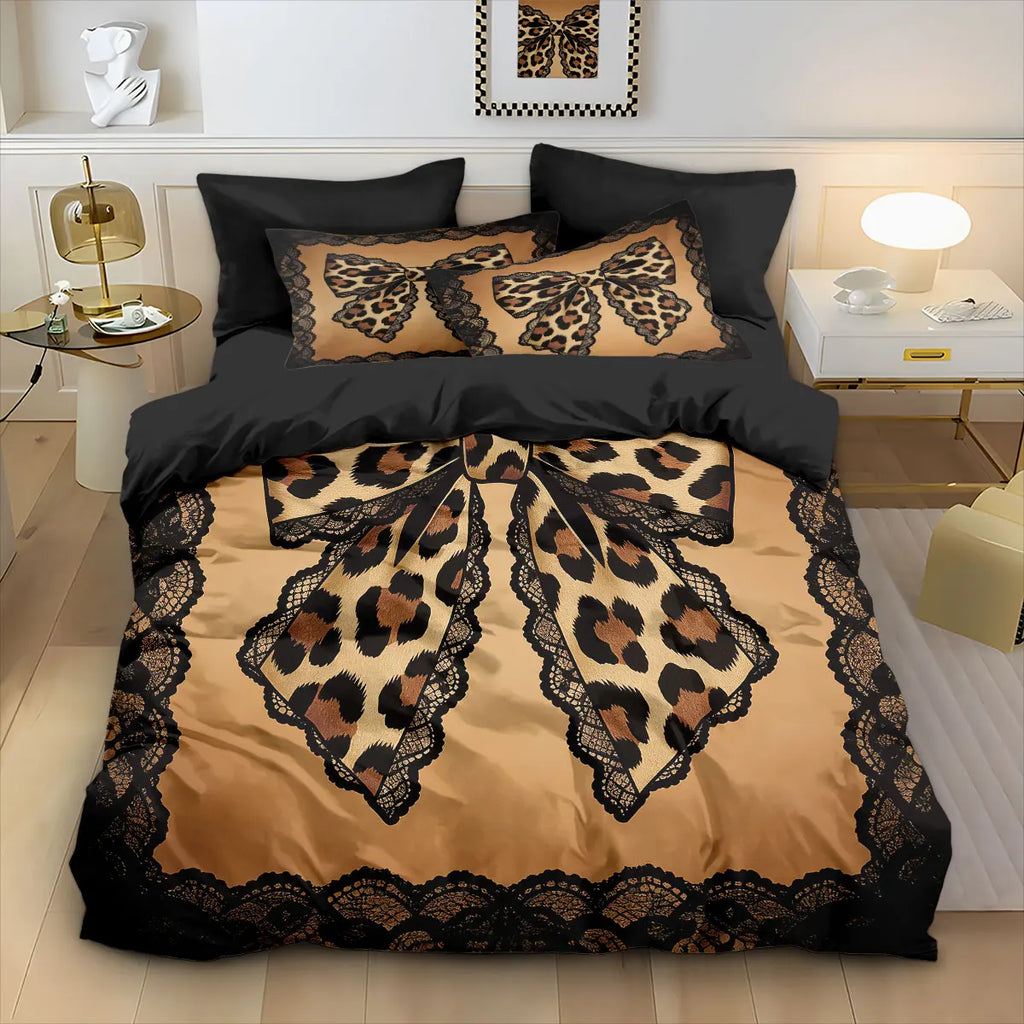 3pcs Leopard Print Butterfly Print Coreless Duvet Cover Set, Multi Size Bedding Decoration, Machine Washable TAVEN System LLC