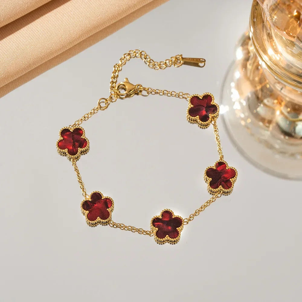 Adjustable Stainless Steel Bracelet for Women Classic Luxury Five Flower Design Fashionable Party Jewelry Gift TAVEN System LLC