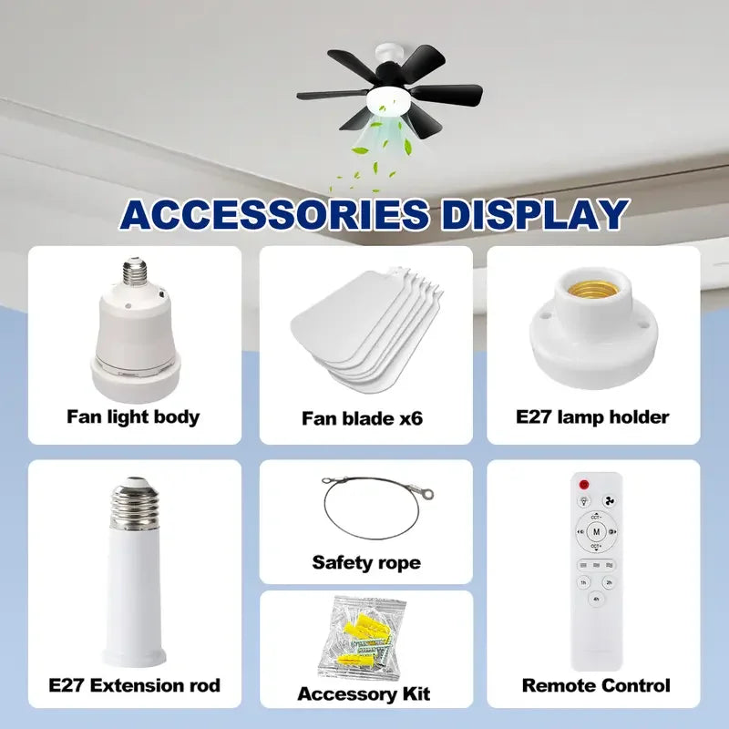 40W Ceiling Fan with Remote Control, E27 Base LED Light Fan, Quiet Smart Ceiling Fan Lamp for Bedroom Living Room Kitchen TAVEN System LLC