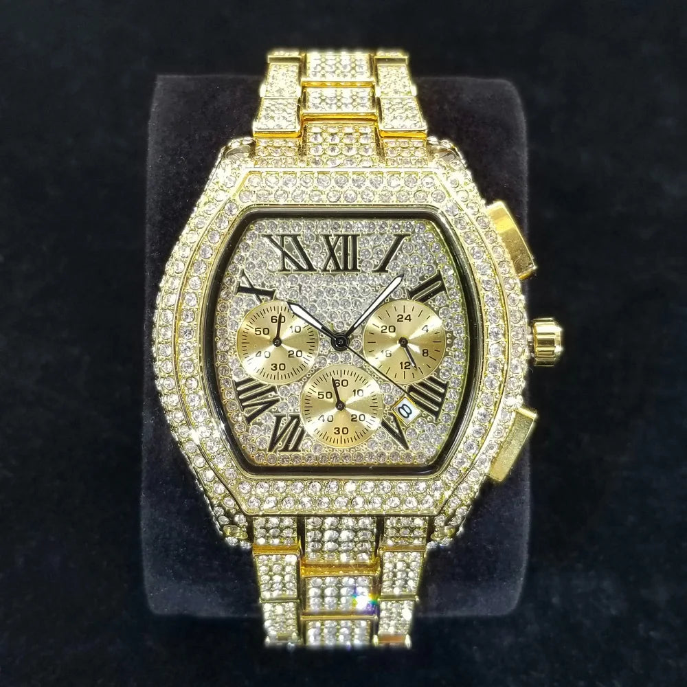 Top Brand Luxury Diamond Watch Men High Quality Stainless Steel Quartz Wristwatch Hip Hop Ice Out Waterproof Chronograph Watches - TAVEN System LLC