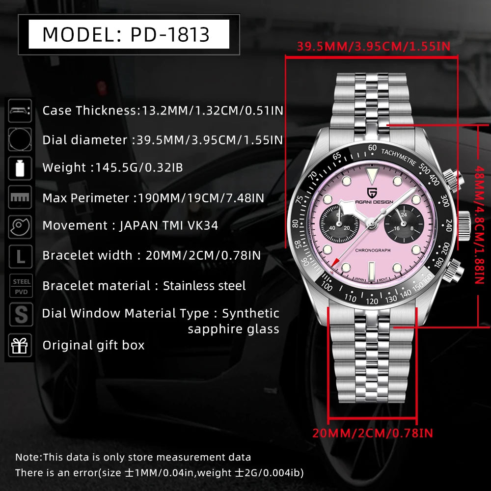PAGANI DESIGN Men Watches New Pink BB Panda Dial Chronograph Fashion Luxury Quartz Watch For Men VK64 Movt Waterproof Watch 2026 - TAVEN System LLC