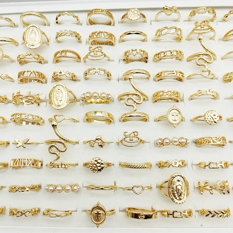 30pc/Lot Gold Color Finger Rings For Girls New Love Snake Animal Butterfly Cutout Star Pearl Thin Joint Ring Party Jewelry Women TAVEN System LLC