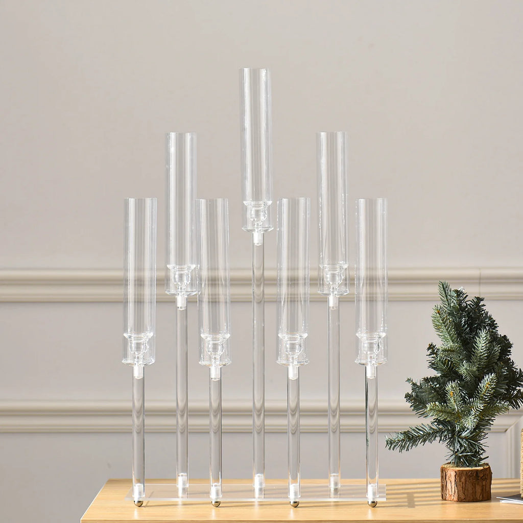 4pcs 7-Arm Acrylic Candlestick Clear Candelabra 26.5 Inch Tall for Wedding Birthday Party Living Room Decor TAVEN System LLC