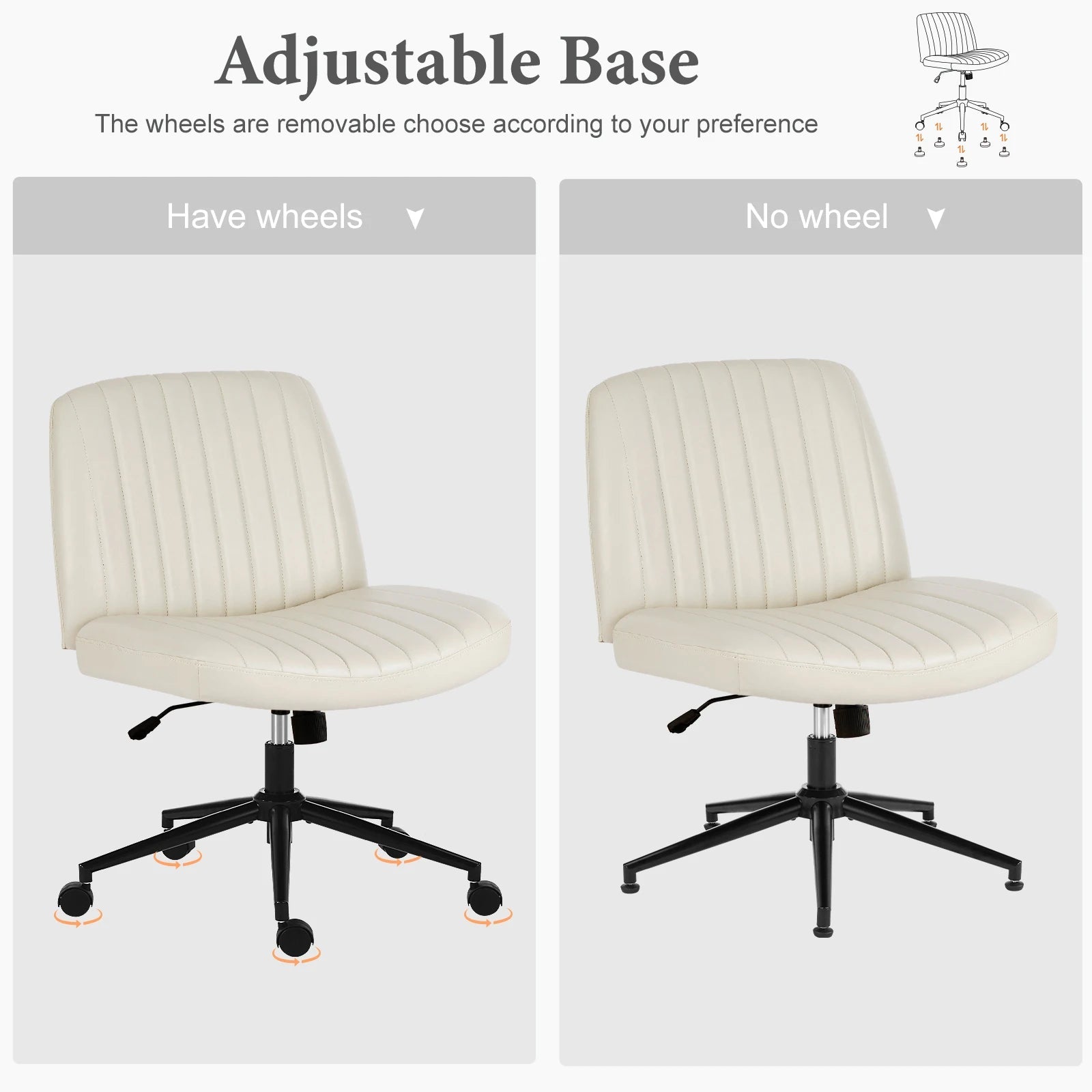 JHK Armless PU Leather Office Chair with Wheels Height Adjustable TAVEN System LLC