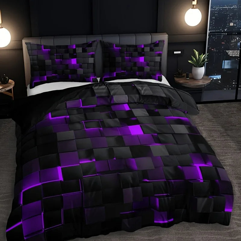 Safndot 3pcs Digital Print Quilt Cover Set Cool Technology Four Seasons Red Blue Four Sizes Available TAVEN System LLC