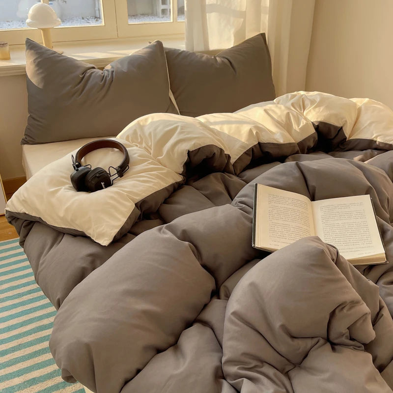 Cotton Bedding Set 4pcs with Solid Bed Sheet Duvet Cover Pillowcases Single Couple Bedsheet King Queen Double Twin Size TAVEN System LLC
