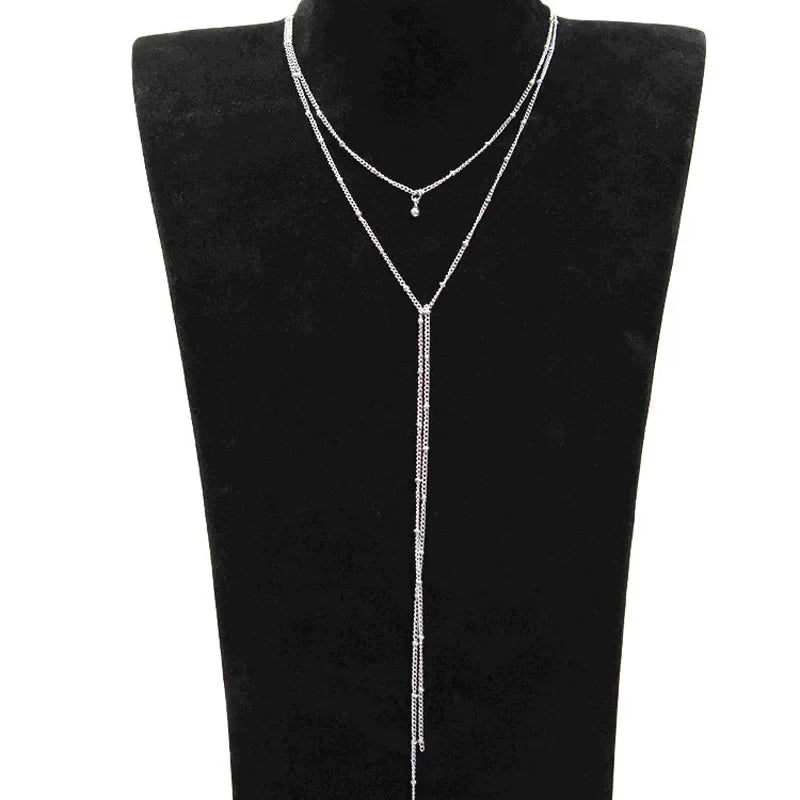 2024 Simple Gold Silver Color Chain Choker Necklace Long Beads Tassel Chocker Necklaces For Women Collar Collier Ras Du Cou TAVEN System LLC