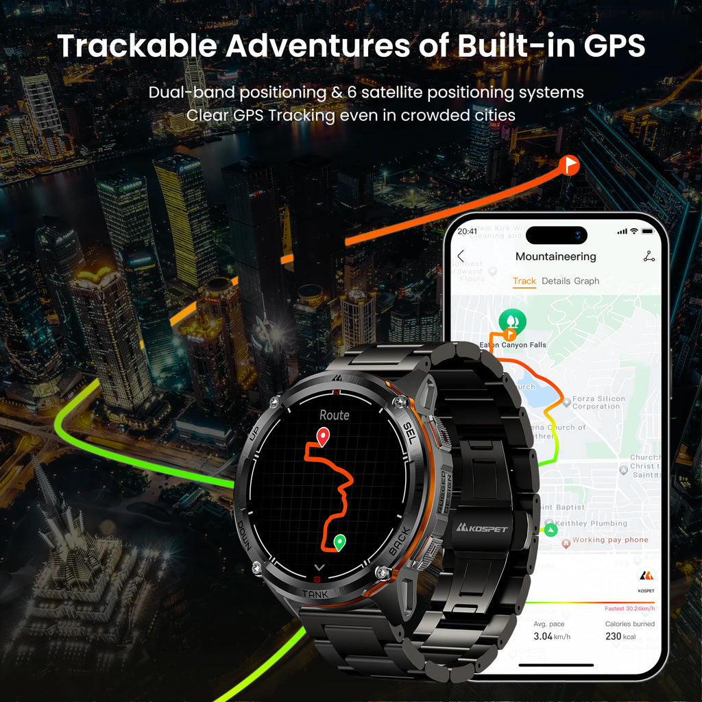 KOSPET TANK T3 Ultra 2 GPS Smart Watches Men Compass Altimeter Barometric 5ATM IP69K Waterproof AMOLED Bluetooth Call Mens Watch TAVEN System LLC
