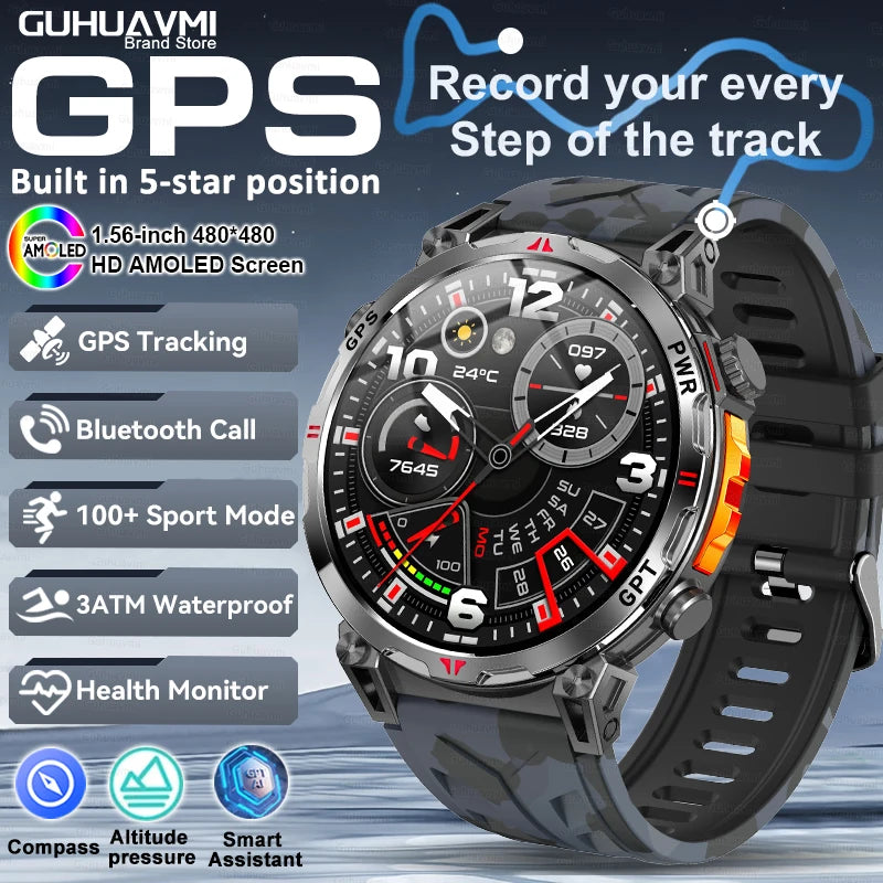 Smart Watches 1.56" AMOLED Screen GPS Fitness Tracking Compass 3ATM 650Mah Call 100+ Sports Smartwatch AI GPT For Android iOS - TAVEN System LLC