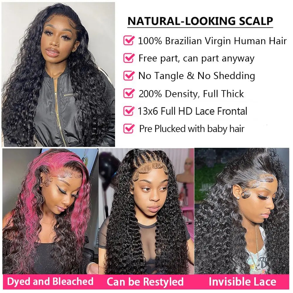 Lemoda 30 Inch 13x6 Full Lace Frontal Wigs 200% Density 15A Deep Wave Wigs Human Hair HD Lace Frontal Wigs Pre Plucked Wig TAVEN System LLC