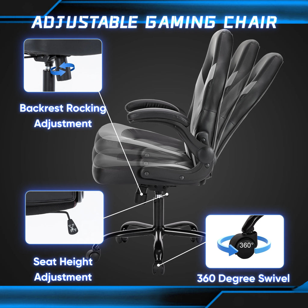 JHK Ergonomic PU Leather Gaming Office Chair with Flip-Up Arms TAVEN System LLC