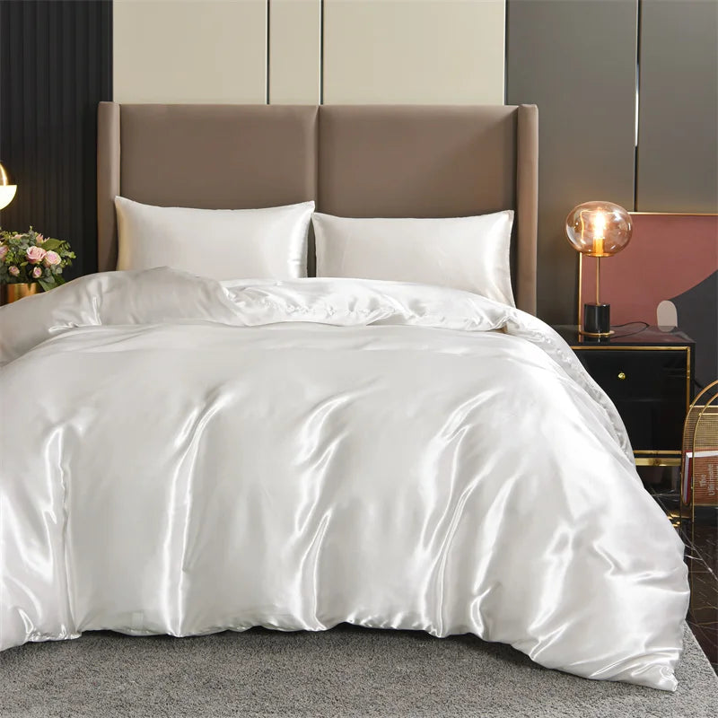 3pcs Satin Duvet Cover Set Bedding Sets Queen Black  Series Luxury Rich Silk Silky Soft Solid   Sexy Honeymoon Wrinkle Free TAVEN System LLC