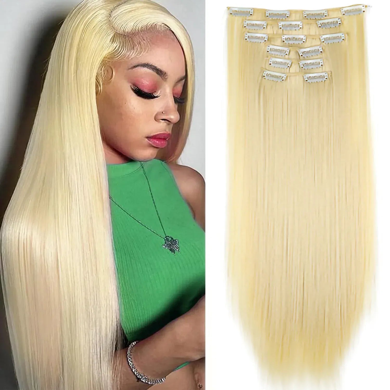 Color: #35, Stretched Length: 24inches - 24Inch 16 Clips in Hair Extensions Long Straight Hairstyle Synthetic Blonde Black Hairpieces Heat Resistant False Hair Daily Use Taven