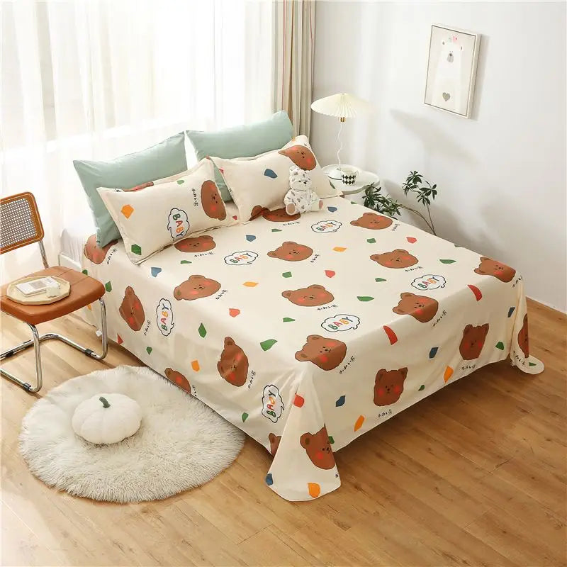 Queen Size Bed Sheet Single Soft Brushed Cotton Bedding Rustic Design All Seasons Breathable 1.6m Double Bed Sheet TAVEN System LLC