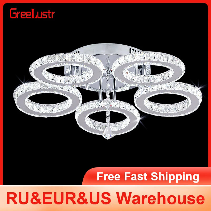 5 Rings Crystal Led Chandeliers Ceiling Mirror Stainless Steel Lustre Cristal For Kitchen Luminarias Parateto Fixtures Plafonier TAVEN System LLC